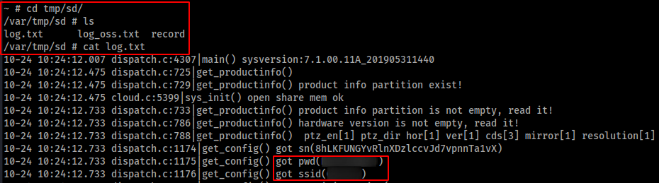 Decoded base64 string exposing credentials from camera response